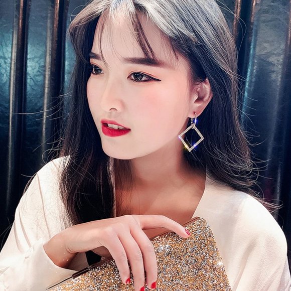 Rhinestone Geometric Drop Earrings - Picture 3 of 4